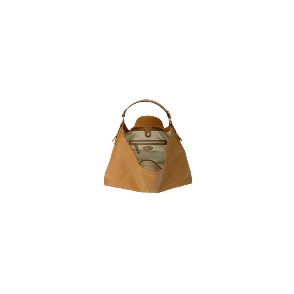 tan kaila katherine vegan leather boho bag with cream inside upholstery